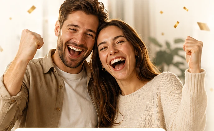 Happy couple celebrating together